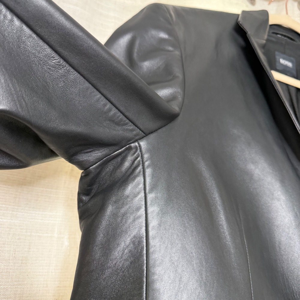 Hugo Boss Lambskin Leather Blazer Jacket Black Barney's New York Men's Size 42R - Picture 5 of 16